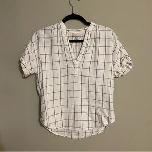 A New Day Black and White Boxy Checkered Linen Work Blouse